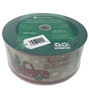 NEW Members Mark Red Truck Special Delivery Ribbon 2.5" W X 50 Yards Wired Edge